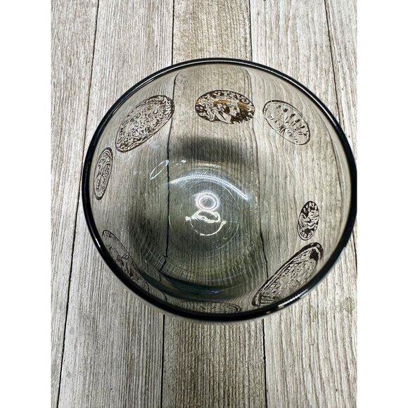 Vintage MCM Federal Roly Poly ROMA Gold Coin Glass Set 6 Mad Men Smokey Barware - Picture 6 of 9